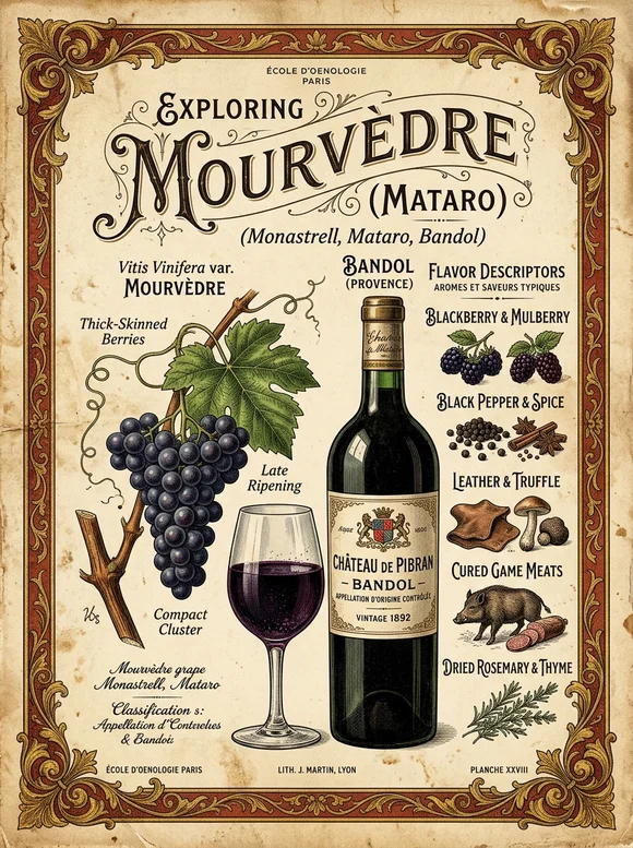 Mourvèdre (Monastrell) — poster and bottle