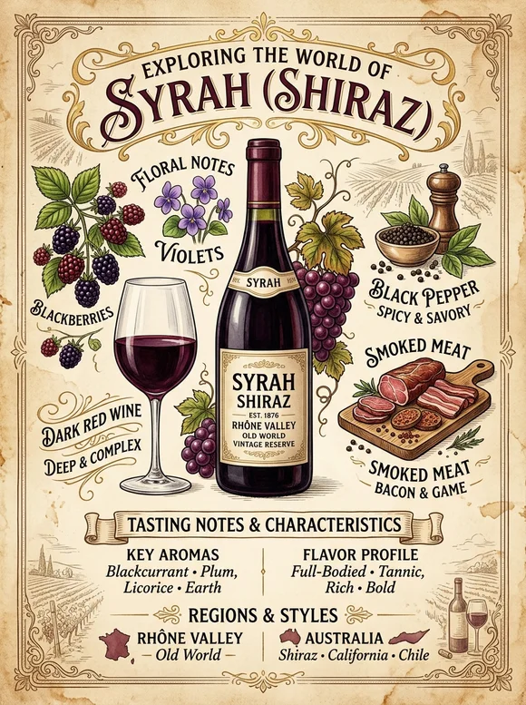 Syrah / Shiraz — poster and bottle